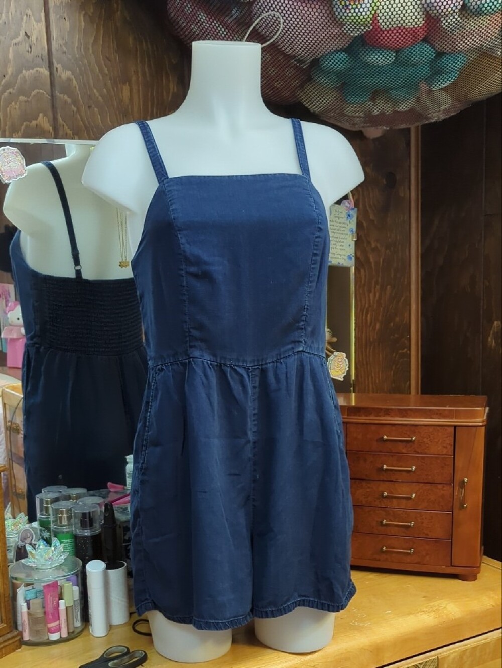 Navy Blue Sleeveless Square-Neck Romper Onesie Size Small - Picture 16 of 16